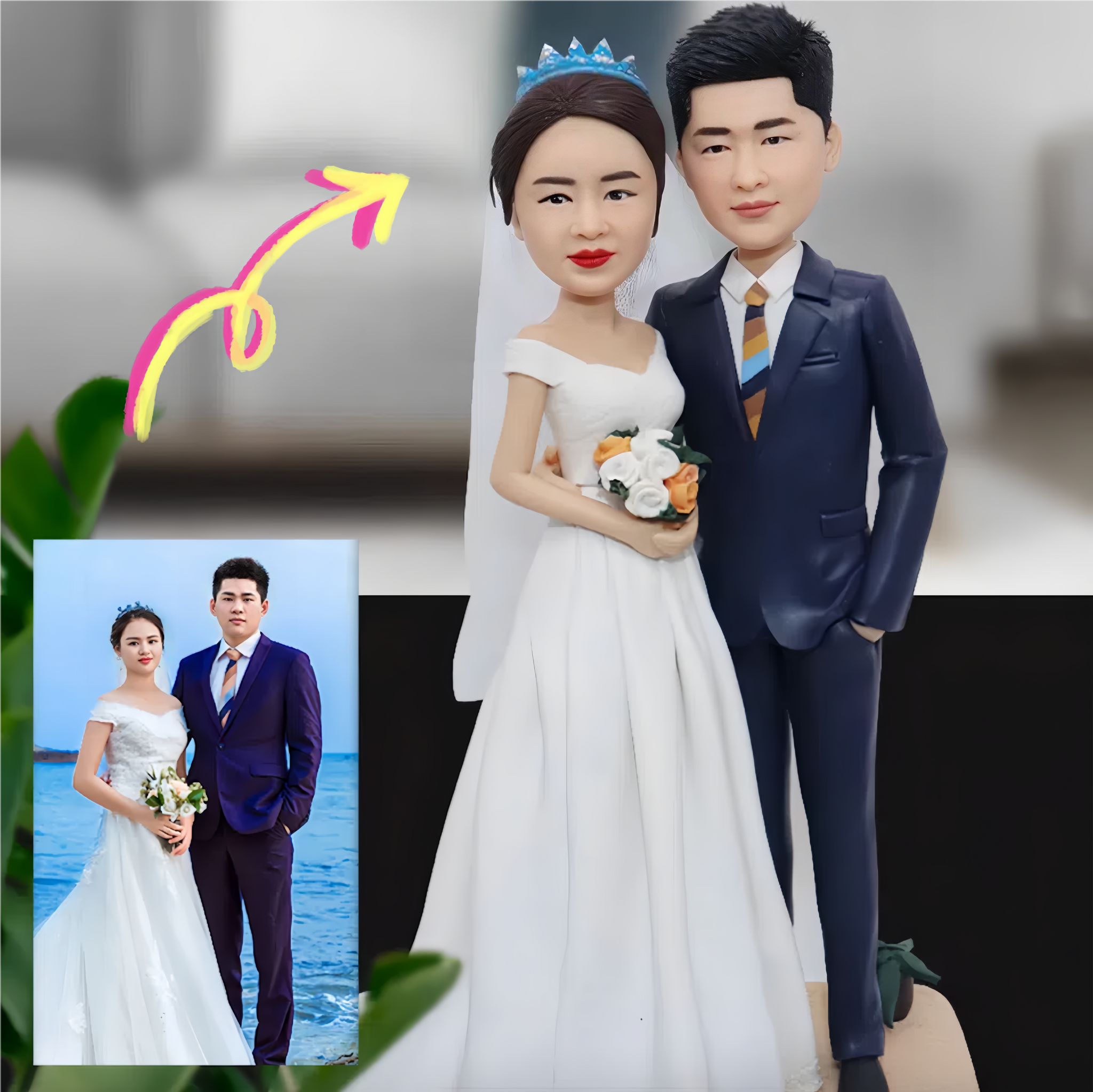 オーダーメイド】お写真から作る3d似顔絵オリジナルウェディング フィギュア・結婚 式 ウェルカム フィギア - 二人 ポリマー粘土人形 制 –  UnimStar