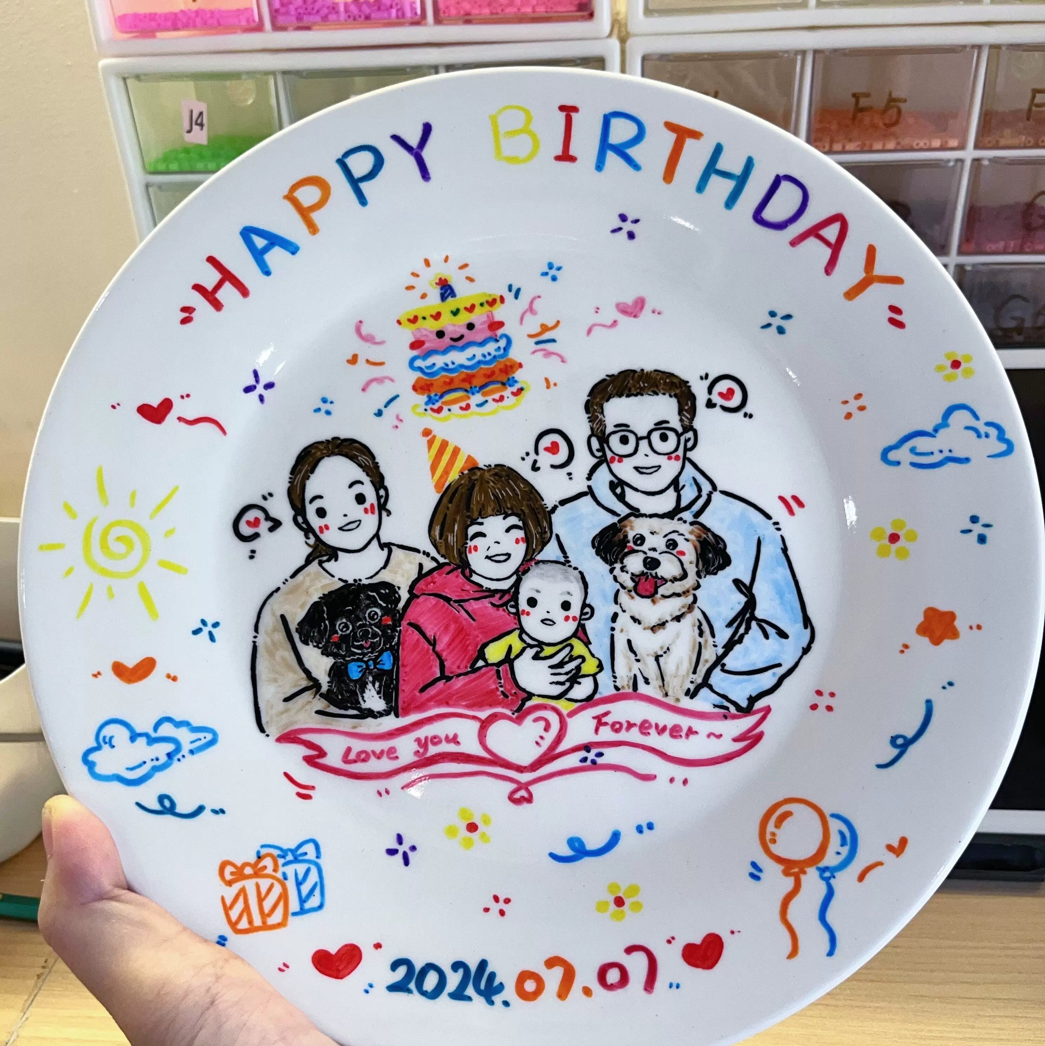 オーダーメイド 写真を手描きイラストに 文字入りお皿 ケーキ皿 食器 プレート おしゃれ 誕生日 記念日 – UnimStar